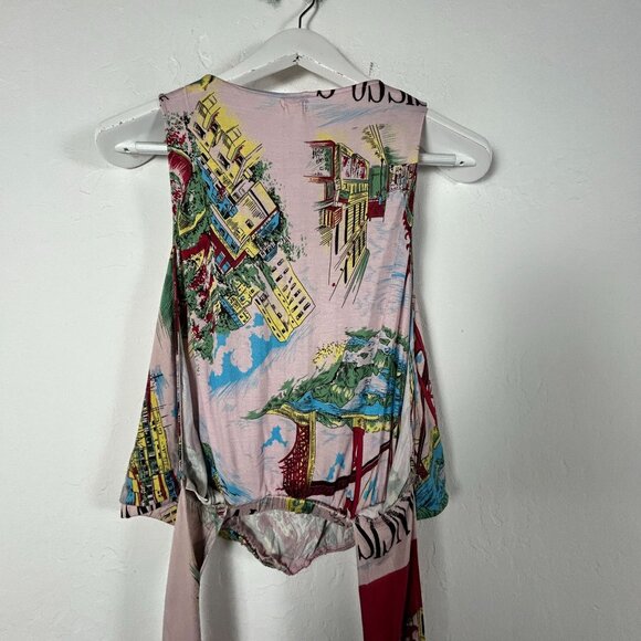 Tiny Womens Sleeveless Printed Tie-Waist Blouse Top Small Pink Multicolor Casual - Picture 2 of 6